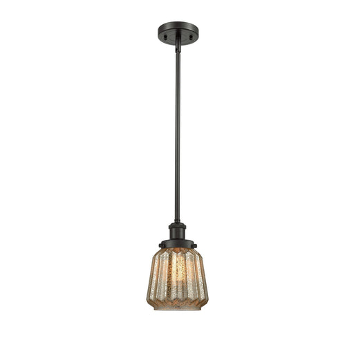 Innovations Chatham 7in 1-Light Mini Pendant | Modern Oil Rubbed Bronze Steel and Mercury Ribbed Glass Shade | Kitchen Island & | Model 916-1S-OB-G146