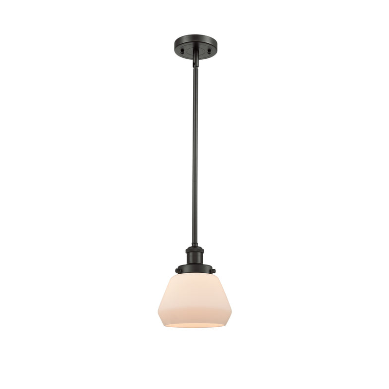 Innovations Fulton 7in 1-Light Mini Pendant | Modern Transitional Oil Rubbed Bronze Steel and Matte White Frosted Glass | Kitchen | Model 916-1S-OB-G171
