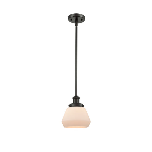 Innovations Fulton 7in 1-Light Mini Pendant | Modern Transitional Oil Rubbed Bronze Steel and Matte White Frosted Glass | Kitchen | Model 916-1S-OB-G171