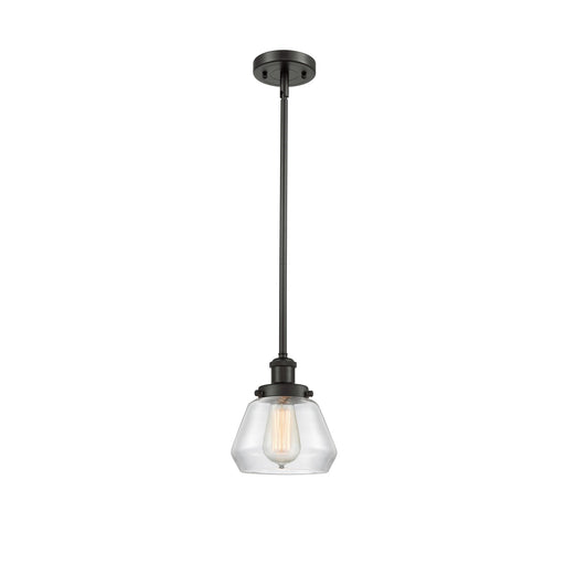 Innovations Fulton 7in 1-Light Mini Pendant | Modern Transitional Oil Rubbed Bronze Steel and Clear Glass | Kitchen Island & Dining | Model 916-1S-OB-G172