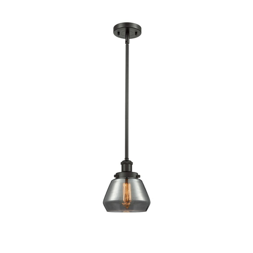 Innovations Fulton 7in 1-Light Mini Pendant | Modern Transitional Oil Rubbed Bronze Steel and Light Smoke Glass | Kitchen Island & | Model 916-1S-OB-G173