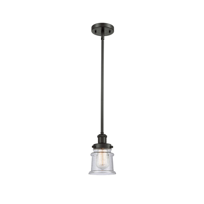 Innovations Canton 5.25in 1-Light Mini Pendant | Oil Rubbed Bronze Steel and Seedy Glass Schoolhouse Shade | Kitchen Island & | Model 916-1S-OB-G184S