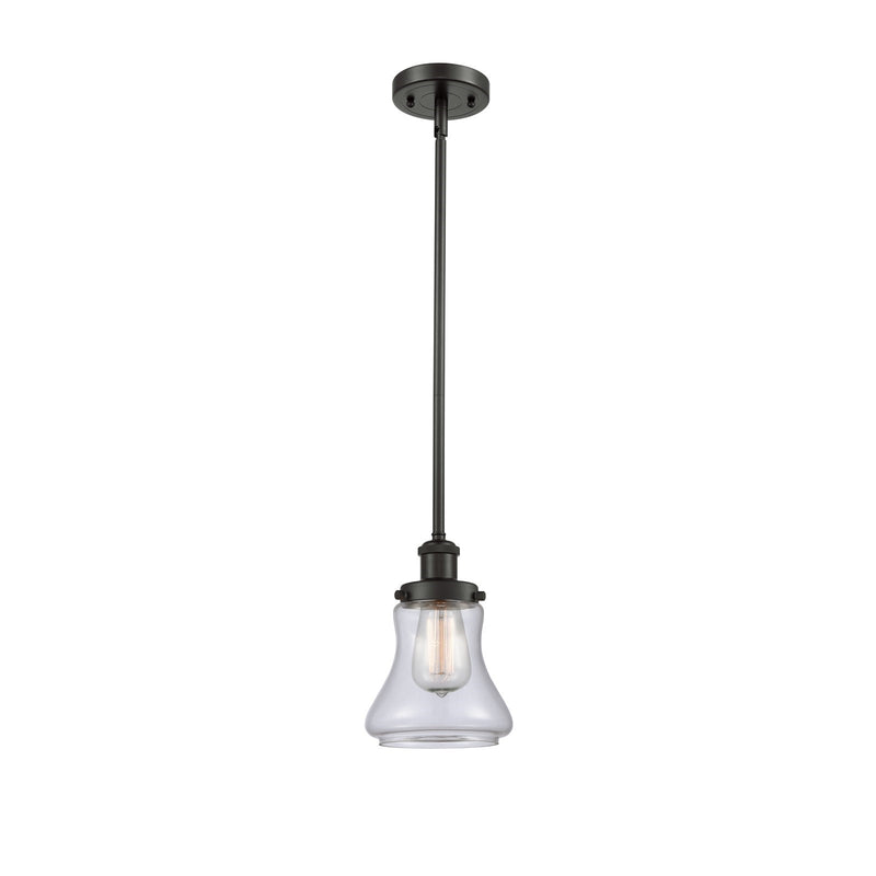 Innovations Bellmont 6.125in 1-Light Mini Pendant | Oil Rubbed Bronze Steel and Clear Glass Schoolhouse Shade | Kitchen Island & | Model 916-1S-OB-G192