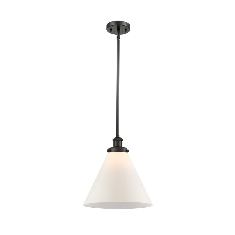 Innovations Cone 11.75in 1-Light Mini Pendant | Oil Rubbed Bronze Steel and Matte White Frosted Glass Cone Shade | Kitchen Island | Model 916-1S-OB-G41-L