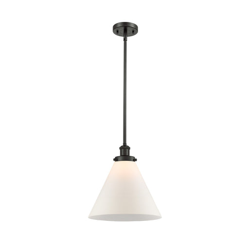 Innovations Cone 11.75in 1-Light Mini Pendant | Oil Rubbed Bronze Steel and Matte White Frosted Glass Cone Shade | Kitchen Island | Model 916-1S-OB-G41-L