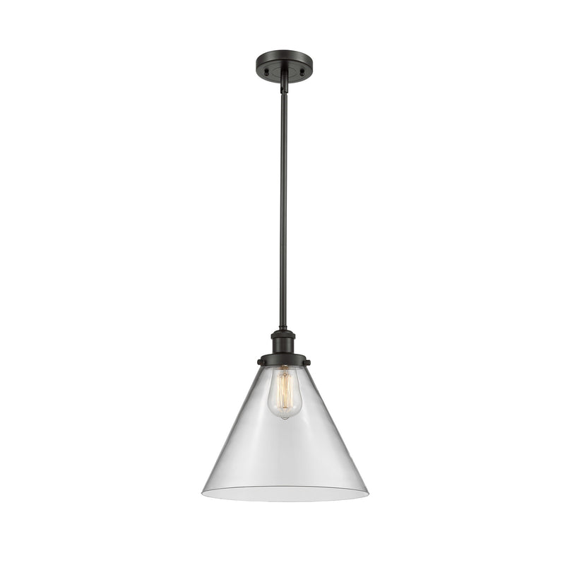 Innovations Cone 12in 1-Light Mini Pendant | Industrial Oil Rubbed Bronze Steel and Clear Glass | Kitchen Island & Dining Room | Model 916-1S-OB-G42-L