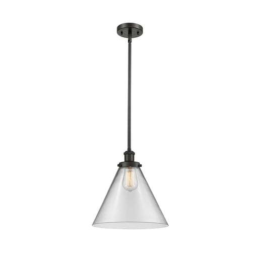 Innovations Cone 12in 1-Light Mini Pendant | Industrial Oil Rubbed Bronze Steel and Clear Glass | Kitchen Island & Dining Room | Model 916-1S-OB-G42-L-LED