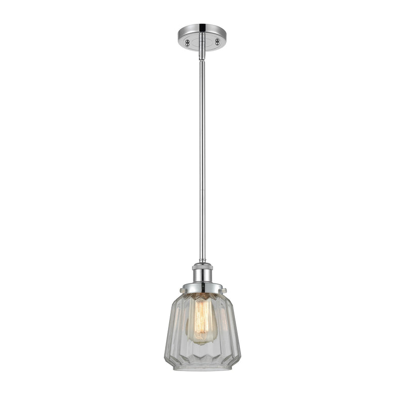 Innovations Chatham 7in 1-Light Mini Pendant | Modern Contemporary Polished Chrome and Clear Ribbed Glass | Kitchen Island & Dining | Model 916-1S-PC-G142