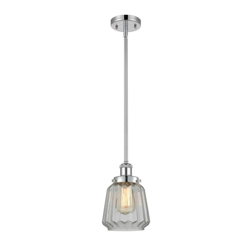 Innovations Chatham 7in 1-Light Mini Pendant | Modern Contemporary Polished Chrome and Clear Ribbed Glass | Kitchen Island & Dining | Model 916-1S-PC-G142