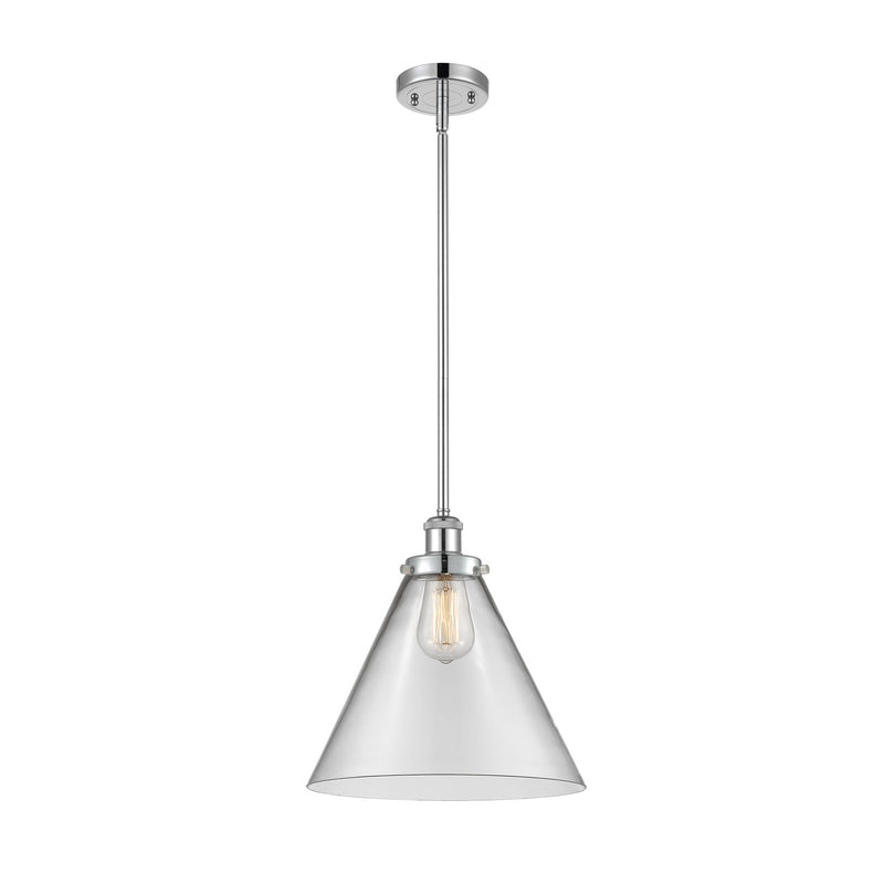 Innovations Cone 11.75in 1-Light Mini Pendant | Industrial Polished Chrome Steel and Clear Transparent Glass | Kitchen Island | Model 916-1S-PC-G42-L-LED