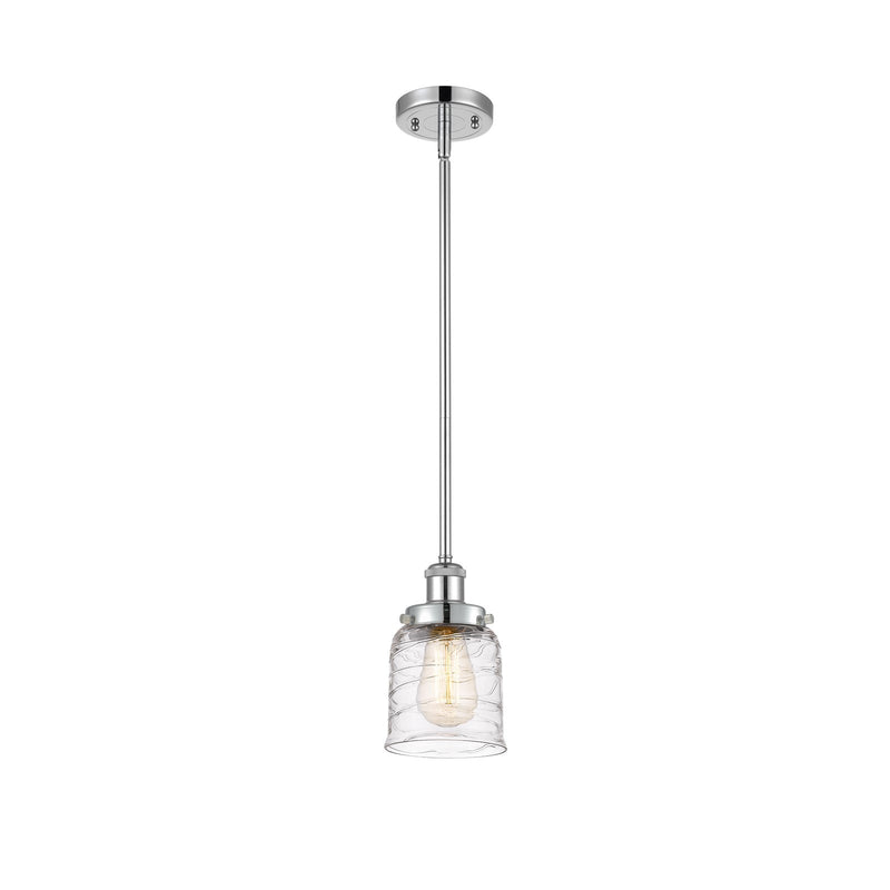 Innovations Bell 5in 1-Light LED Mini Pendant | Industrial Polished Chrome Steel and Clear Deco Swirl Glass | Kitchen Island & | Model 916-1S-PC-G513-LED