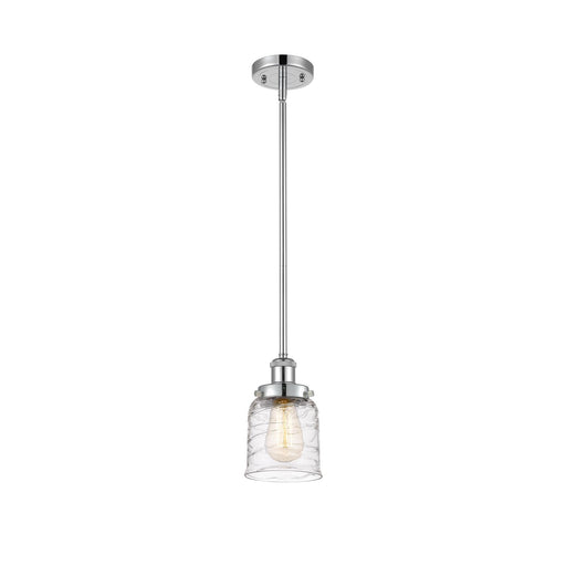 Innovations Bell 5in 1-Light LED Mini Pendant | Industrial Polished Chrome Steel and Clear Deco Swirl Glass | Kitchen Island & | Model 916-1S-PC-G513-LED