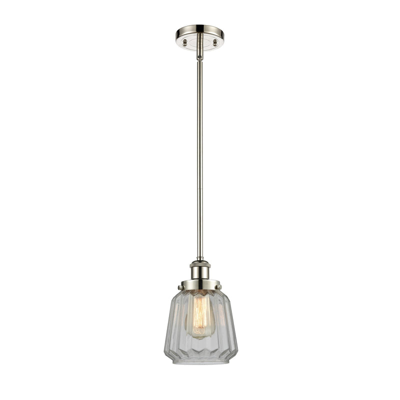 Innovations Chatham 7in 1-Light Mini Pendant | Modern Transitional Polished Nickel Steel and Cast Brass with Clear Ribbed Glass | Model 916-1S-PN-G142