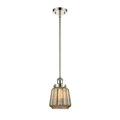Innovations Chatham 7in 1-Light Mini Pendant | Modern Transitional Polished Nickel Steel and Cast Brass with Mercury Ribbed Glass | Model 916-1S-PN-G146