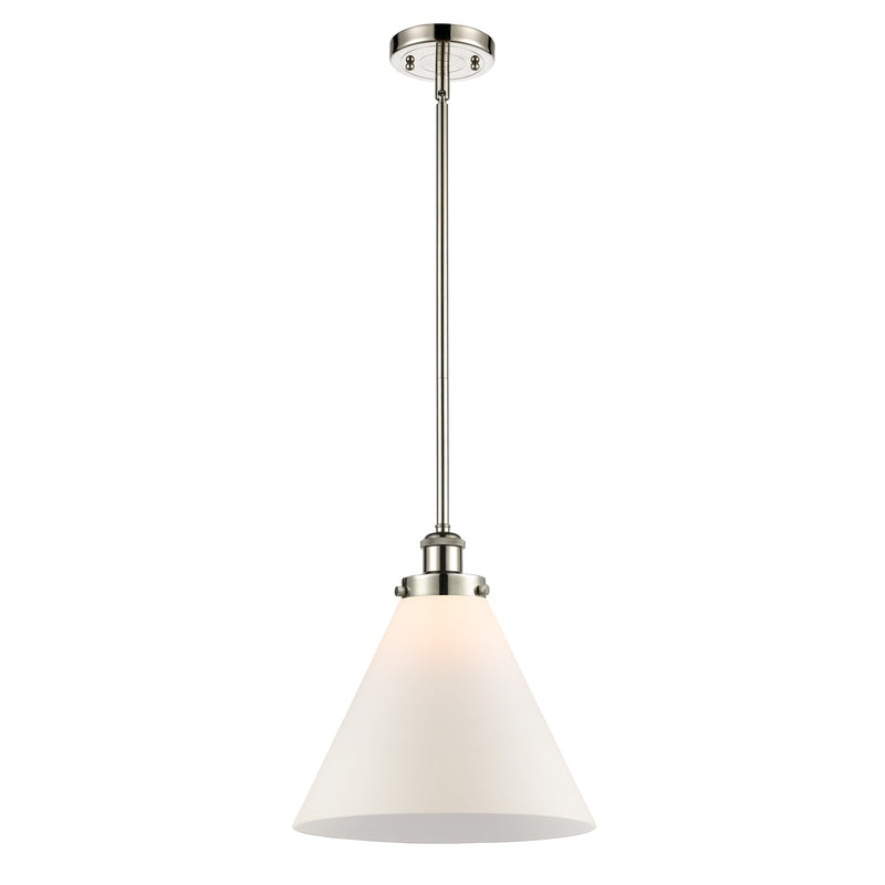 Innovations Cone 12in 1-Light Mini Pendant | Industrial Polished Nickel and Matte White Frosted Glass | Kitchen Island & | Model 916-1S-PN-G41-L-LED