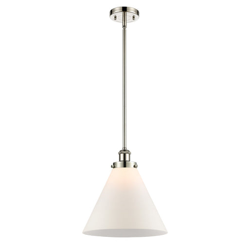Innovations Cone 12in 1-Light Mini Pendant | Industrial Polished Nickel and Matte White Frosted Glass | Kitchen Island & | Model 916-1S-PN-G41-L-LED