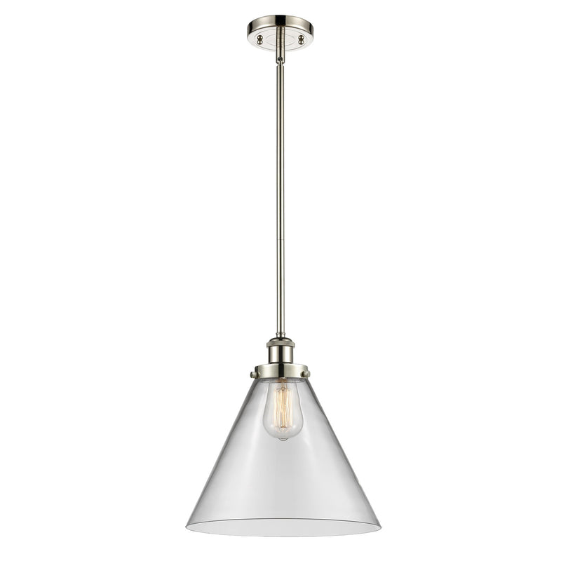 Innovations Cone 12in 1-Light Mini Pendant | Industrial Polished Nickel and Clear Glass | Kitchen Island & Dining Room | Model 916-1S-PN-G42-L-LED
