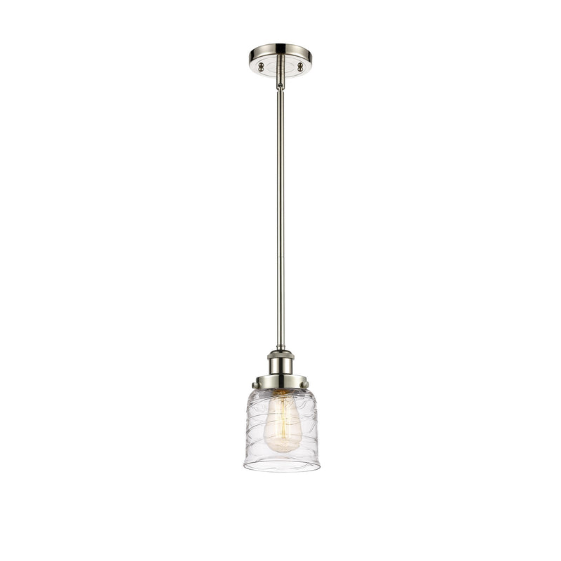 Innovations Bell 5in 1-Light Mini Pendant | Industrial Polished Nickel Steel and Clear Deco Swirl Glass | Kitchen Island & Dining | Model 916-1S-PN-G513