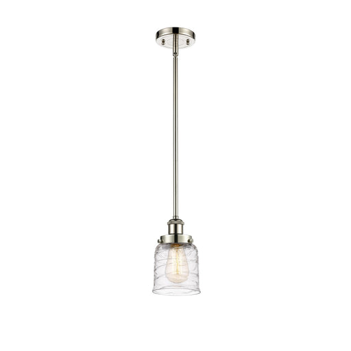 Innovations Bell 5in 1-Light LED Mini Pendant | Industrial Polished Nickel Steel and Clear Deco Swirl Glass | Kitchen Island & | Model 916-1S-PN-G513-LED