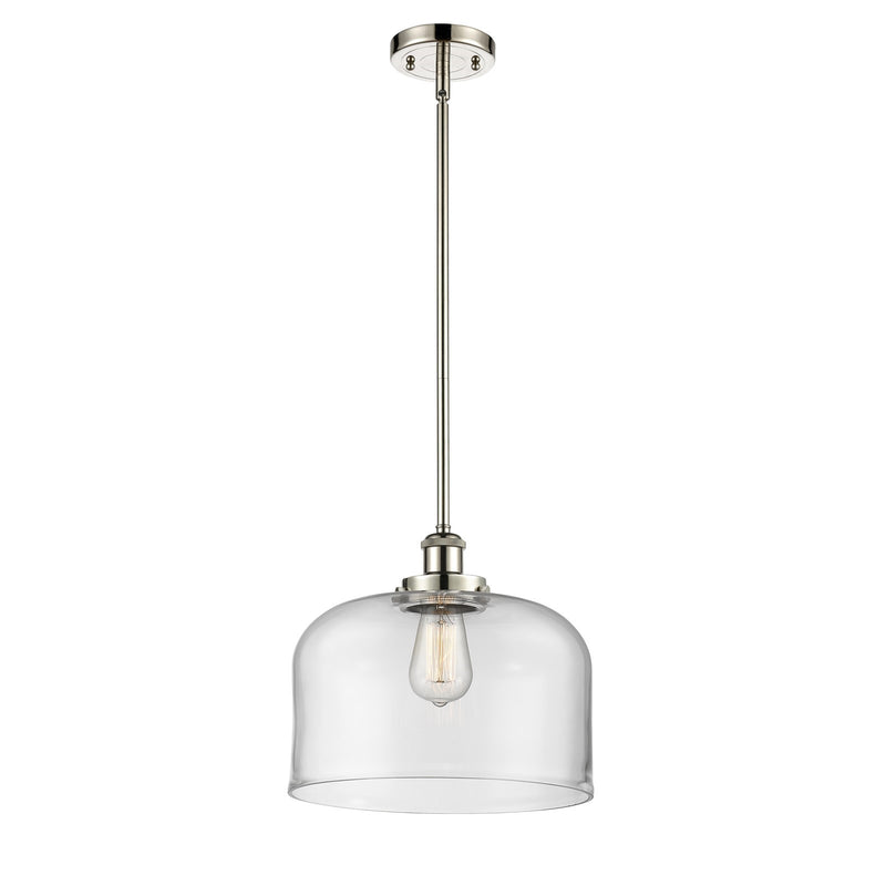 Innovations Bell 12in 1-Light Mini Pendant | Industrial Polished Nickel and Clear Glass | Kitchen Island & Dining Room | Model 916-1S-PN-G72-L-LED