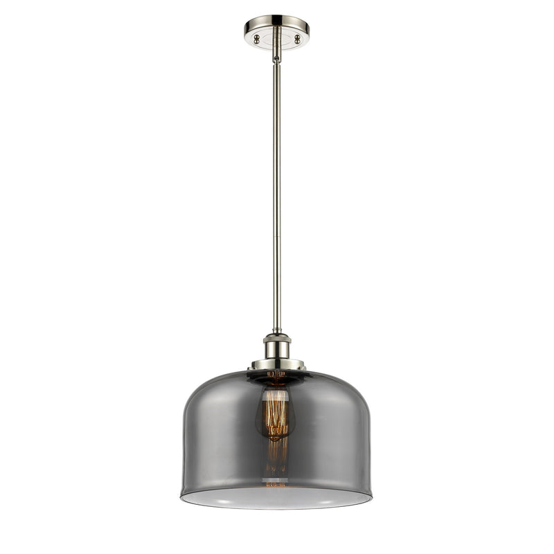 Innovations Bell 12in 1-Light Mini Pendant | Industrial Polished Nickel and Light Smoke Glass | Kitchen Island & Dining Room | Model 916-1S-PN-G73-L
