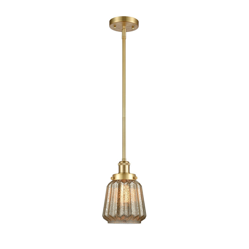 Innovations Chatham 7in 1-Light Mini Pendant | Transitional Satin Gold Steel and Mercury Ribbed Glass Shade | Kitchen Island & | Model 916-1S-SG-G146