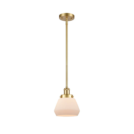 Innovations Fulton 7in 1-Light Mini Pendant | Modern Satin Gold Steel and Matte White Frosted Glass | Kitchen Island & Dining Room | Model 916-1S-SG-G171