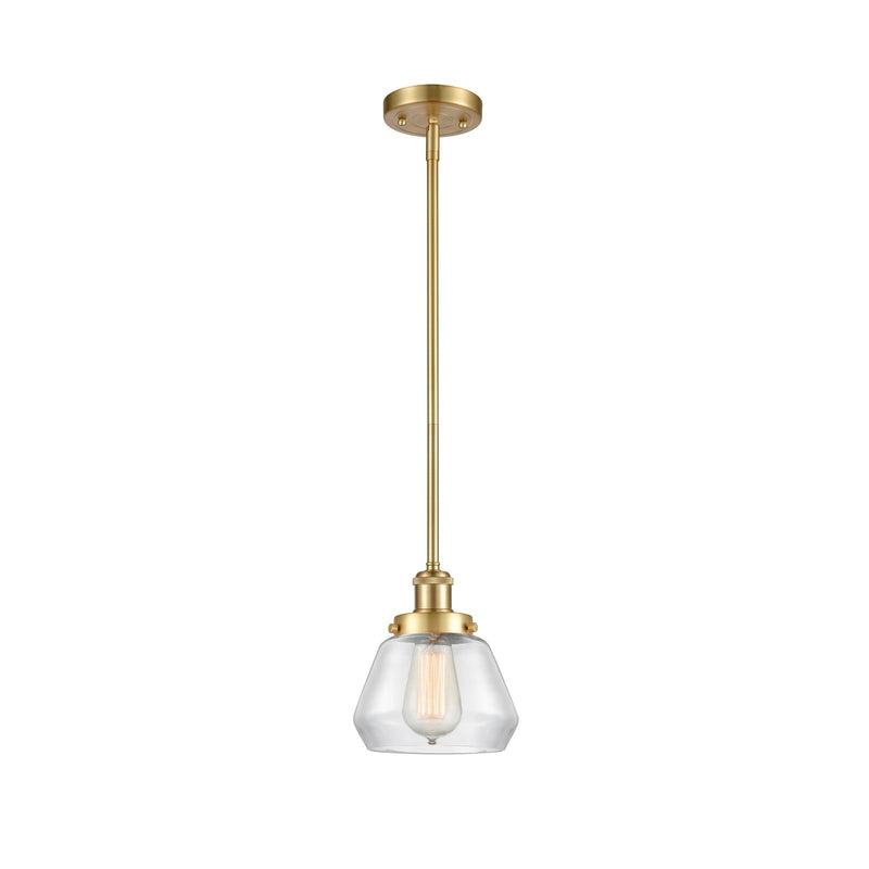 Innovations Fulton 7in 1-Light Mini Pendant | Modern Satin Gold Steel and Clear Glass | Kitchen Island & Dining Room | Damp Rated | Model 916-1S-SG-G172