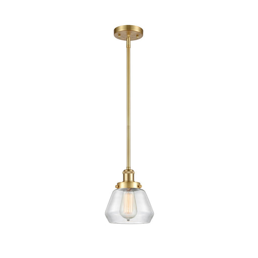 Innovations Fulton 7in 1-Light Mini Pendant | Modern Satin Gold Steel and Clear Glass | Kitchen Island & Dining Room | Damp Rated | Model 916-1S-SG-G172
