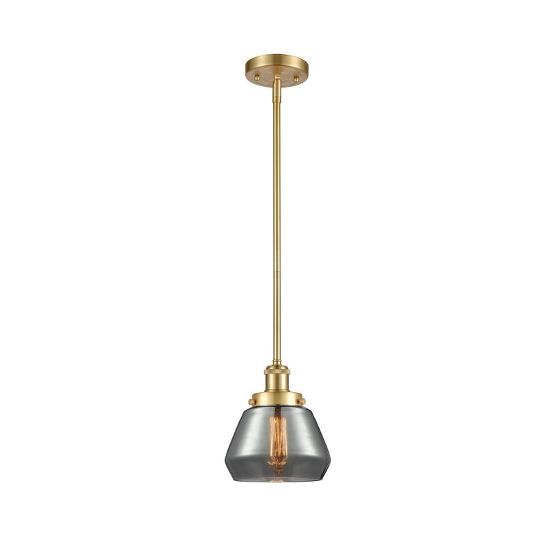 Innovations Fulton 7in 1-Light Mini Pendant | Modern Satin Gold Steel and Light Smoke Glass | Kitchen Island & Dining Room | Damp | Model 916-1S-SG-G173