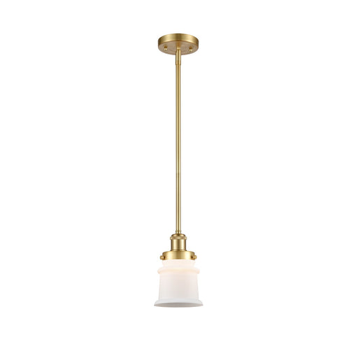 Innovations Canton 5.25in 1-Light Mini Pendant | Modern Satin Gold Steel and Matte White Frosted Glass | Kitchen Island & Dining | Model 916-1S-SG-G181S