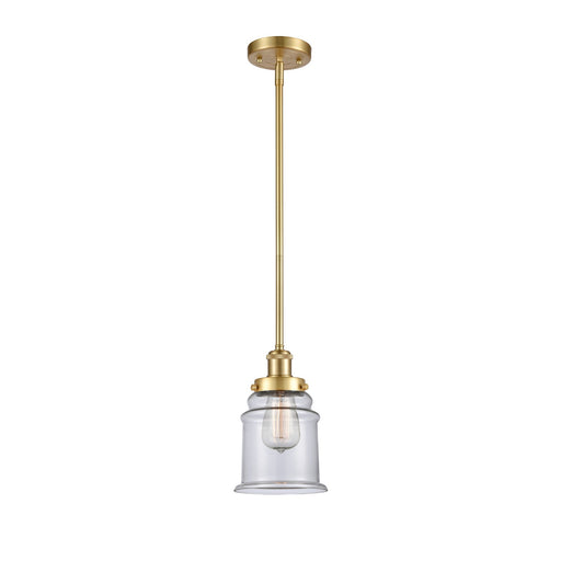 Innovations Canton 6in 1-Light Mini Pendant | Modern Satin Gold Steel and Clear Glass | Kitchen Island & Dining Room | Model 916-1S-SG-G182