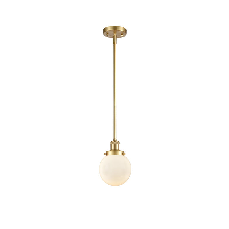 Innovations Beacon 6in 1-Light Mini Pendant | Modern Transitional Satin Gold Steel and Matte White Frosted Glass | Kitchen Island | Model 916-1S-SG-G201-6