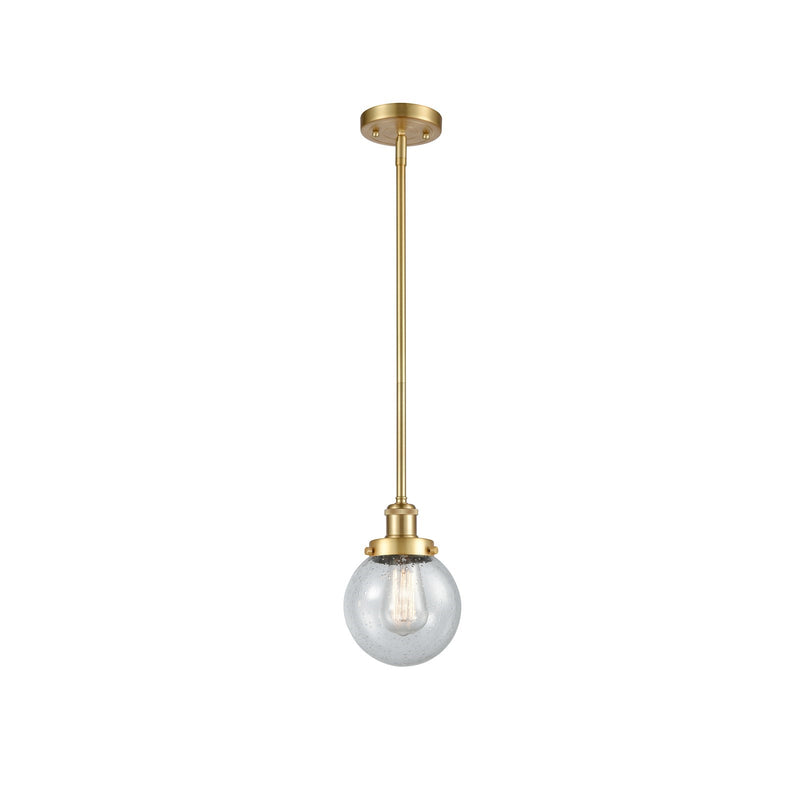 Innovations Beacon 6in 1-Light Mini Pendant | Modern Transitional Satin Gold Steel and Seedy Glass | Kitchen Island & Dining Room | Model 916-1S-SG-G204-6