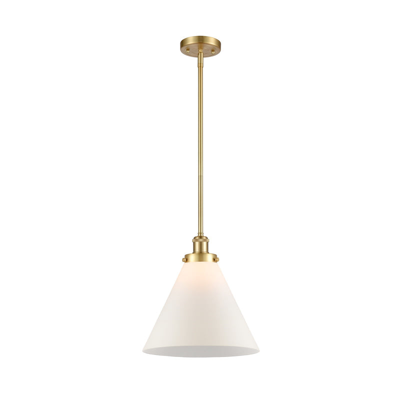 Innovations Cone 12in 1-Light Mini Pendant | Industrial Transitional Satin Gold Steel and Matte White Frosted Glass | Kitchen | Model 916-1S-SG-G41-L