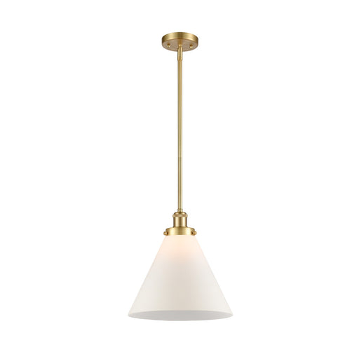 Innovations Cone 12in 1-Light Mini Pendant | Industrial Transitional Satin Gold Steel and Matte White Frosted Glass | Kitchen | Model 916-1S-SG-G41-L
