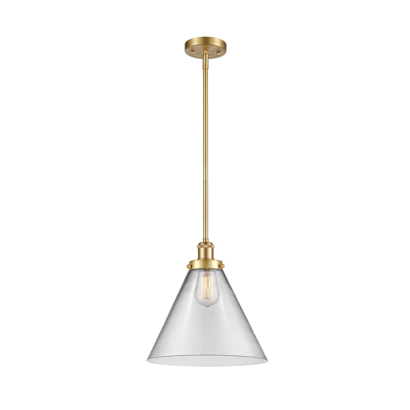 Innovations Cone 12in 1-Light Mini Pendant | Industrial Satin Gold Steel and Clear Glass | Kitchen Island & Dining Room | Model 916-1S-SG-G42-L