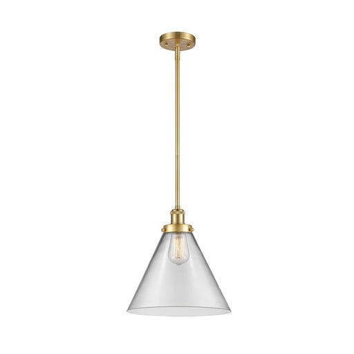 Innovations Cone 12in 1-Light Mini Pendant | Industrial Satin Gold Steel and Clear Glass | Kitchen Island & Dining Room | Model 916-1S-SG-G42-L