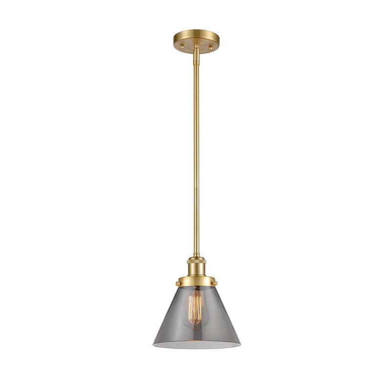 Innovations Cone 8in 1-Light Mini Pendant | Industrial Satin Gold Steel and Light Smoke Glass | Kitchen Island & Dining Room | Model 916-1S-SG-G43