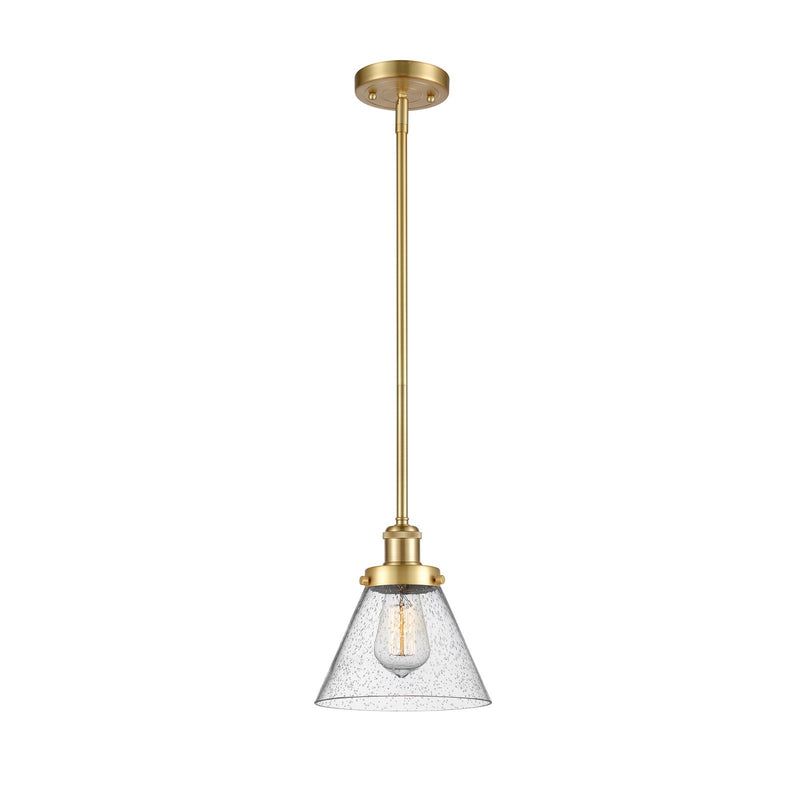 Innovations Cone 8in 1-Light Mini Pendant | Industrial Satin Gold Steel and Seedy Glass | Kitchen Island & Dining Room | Model 916-1S-SG-G44