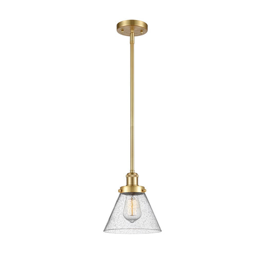 Innovations Cone 8in 1-Light Mini Pendant | Industrial Satin Gold Steel and Seedy Glass | Kitchen Island & Dining Room | Model 916-1S-SG-G44