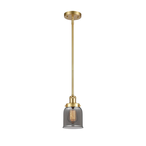 Innovations Bell 5in 1-Light Mini Pendant | Industrial Satin Gold Steel and Light Smoke Glass | Kitchen Island & Dining Room | Damp | Model 916-1S-SG-G53