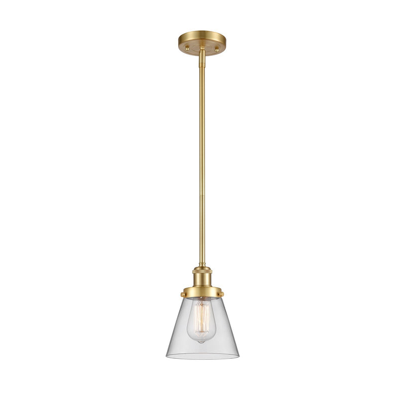Innovations Cone 6in 1-Light Mini Pendant | Industrial Satin Gold Steel and Clear Transparent Glass | Kitchen Island & Dining Room | Model 916-1S-SG-G62