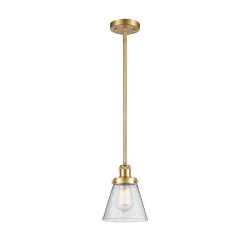 Innovations Cone 6in 1-Light Mini Pendant | Industrial Satin Gold Steel and Seedy Glass | Kitchen Island & Dining Room | Model 916-1S-SG-G64