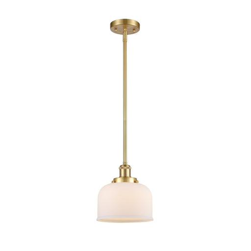 Innovations Bell 8in 1-Light Mini Pendant | Industrial Satin Gold Steel and Matte White Frosted Glass | Kitchen Island & Dining Room | Model 916-1S-SG-G71