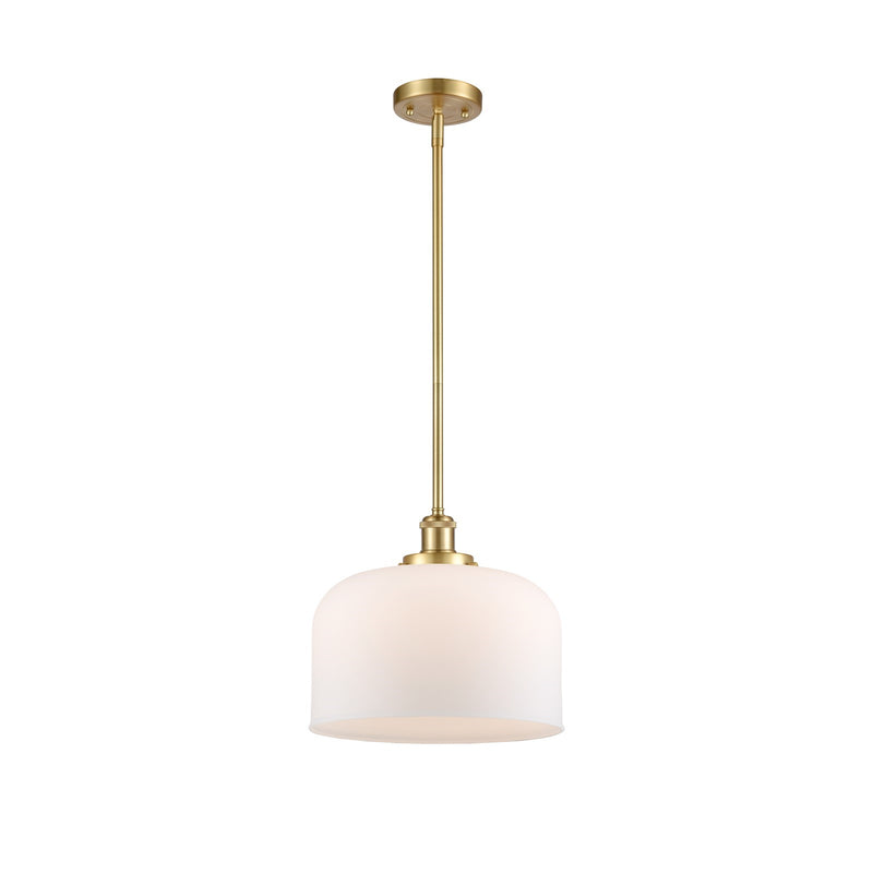 Innovations Bell 12in 1-Light Mini Pendant | Industrial Satin Gold Steel and Matte White Frosted Glass | Kitchen Island & Dining | Model 916-1S-SG-G71-L
