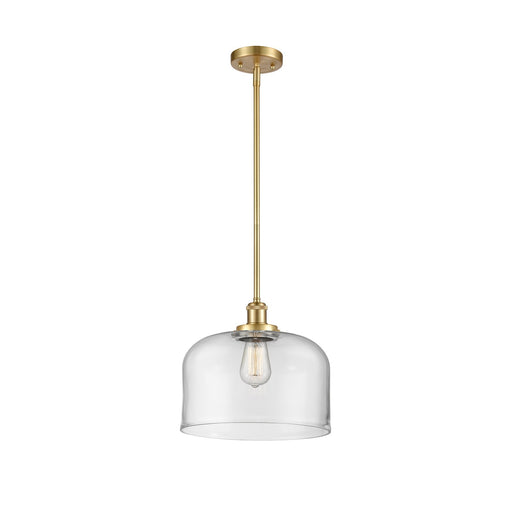 Innovations Bell 12in 1-Light Mini Pendant | Industrial Satin Gold Steel and Clear Glass | Kitchen Island & Dining Room | Damp | Model 916-1S-SG-G72-L