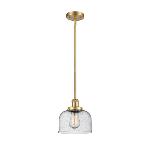 Innovations Bell 8in 1-Light Mini Pendant | Industrial Satin Gold Steel and Seedy Glass | Kitchen Island & Dining Room | Model 916-1S-SG-G74
