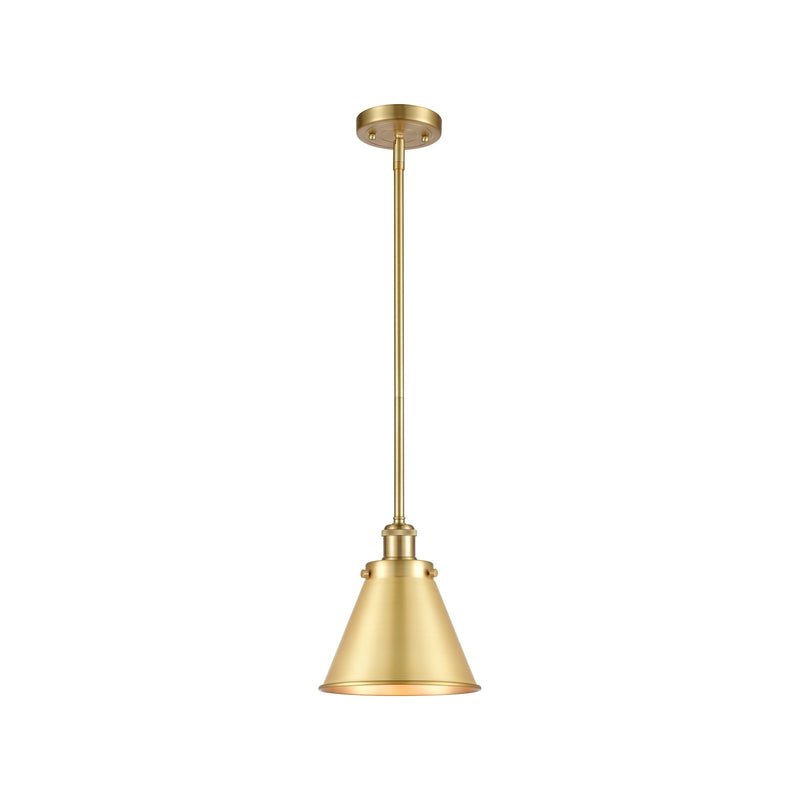 Innovations Appalachian 7in 1-Light Mini Pendant | Industrial Farmhouse Satin Gold Steel and Satin Gold Metal Shade | Kitchen | Model 916-1S-SG-M13-SG