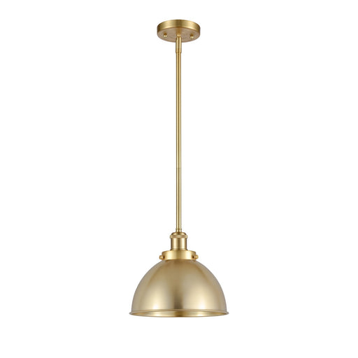 Innovations Derby 10in 1-Light LED Pendant | Industrial Farmhouse Satin Gold Steel and Satin Gold Metal Shade | Kitchen | Model 916-1S-SG-MFD-10-SG-LED